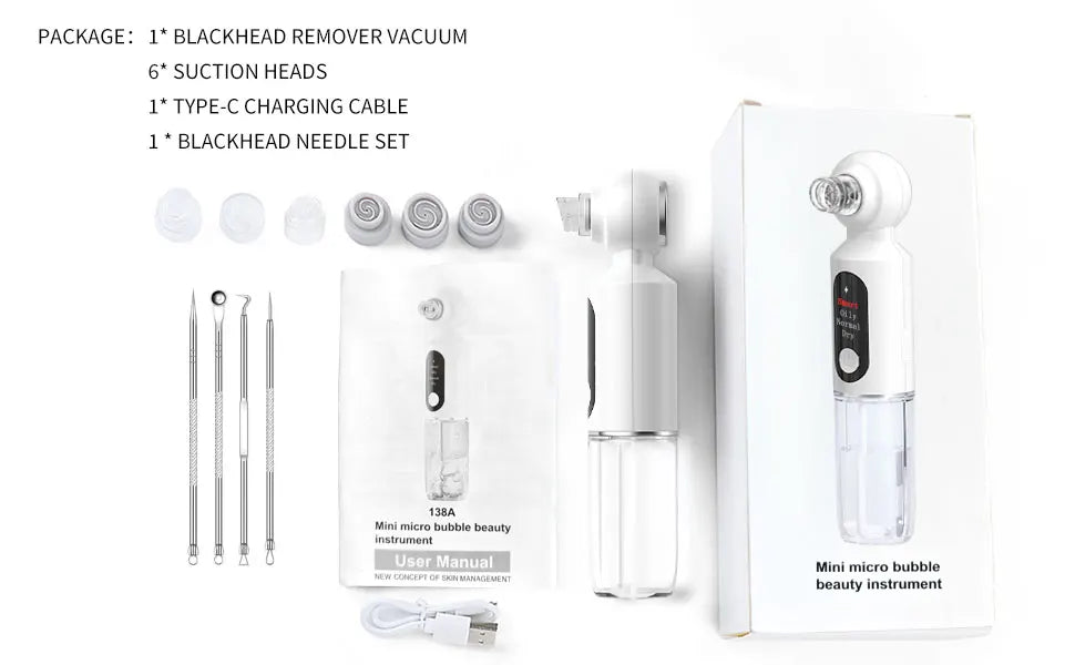 Hot Compress Blackhead Remover Skin Tag Remover Deep Dirt Skin Cleaning Machine with 6 Suction Heads Electric Beauty Device