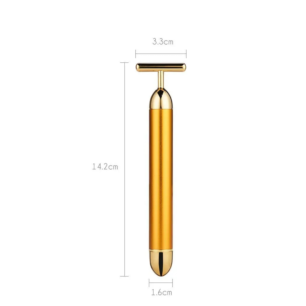 24k Gold Face Lift Bar Roller Vibration Slimming Massager Facial Stick Facial Beauty Skin Care T Shaped Vibrating Tool with Bag