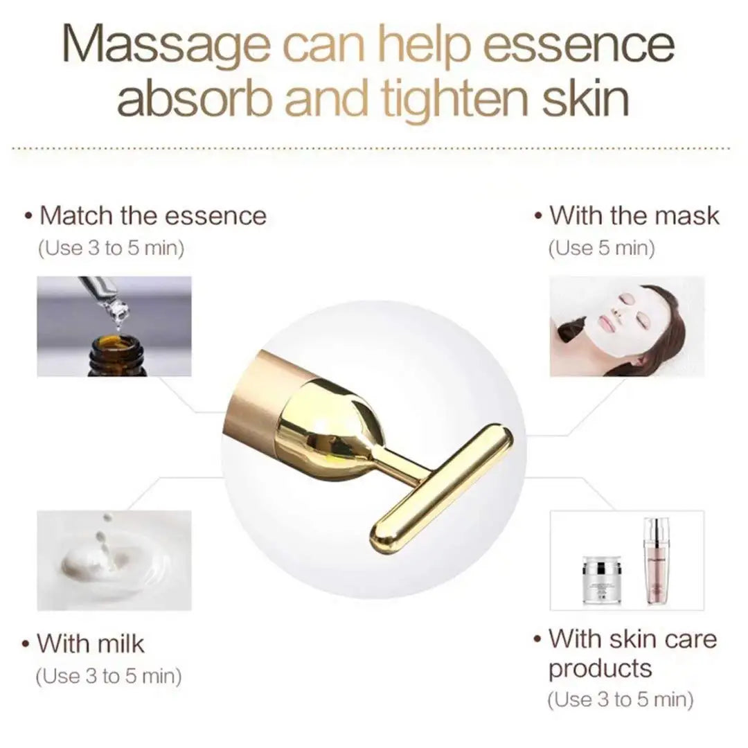 24k Gold Face Lift Bar Roller Vibration Slimming Massager Facial Stick Facial Beauty Skin Care T Shaped Vibrating Tool with Bag