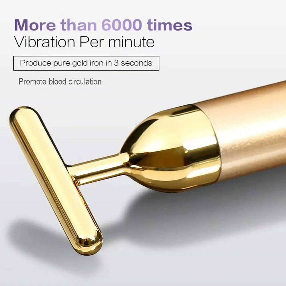 24k Gold Face Lift Bar Roller Vibration Slimming Massager Facial Stick Facial Beauty Skin Care T Shaped Vibrating Tool with Bag
