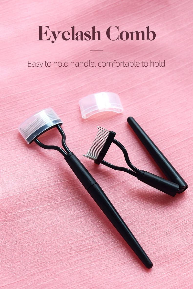 New Black Pink Eyelash Curler Metal Eyelash Brush Comb Portable Lash Separator Foldable Mascara Curl Beauty Makeup Cosmetic Tool