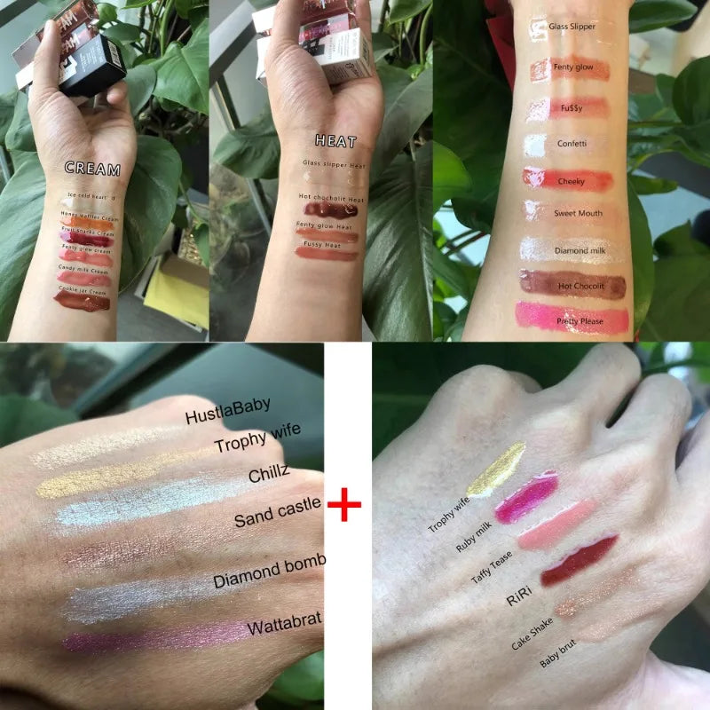 Fenty Beauty Lip Gloss Lipstick Water Gloss Highlight Mirror FUSSY HEAT RIRI Sparkling Charming Moisturizing Lip Care Cosmetics