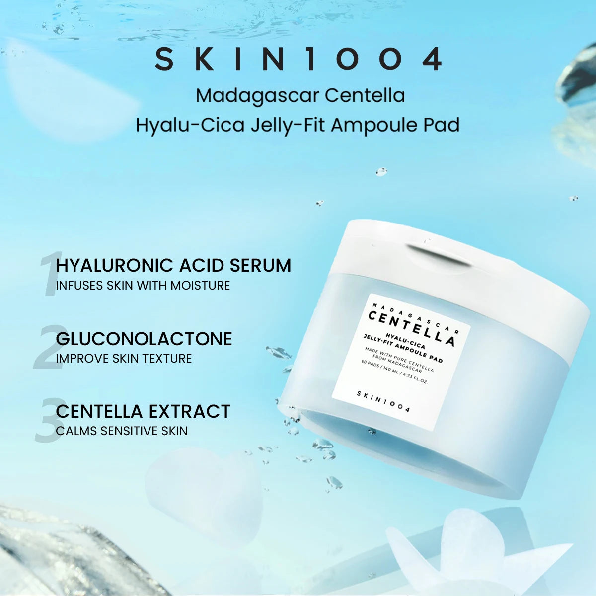 SKIN1004 MADAGASCAR CENTELLA PAD,Essence-Infused Pad Texture,For A Radiant Glow,Moisture Lock,K-Beauty,Korean Makeup