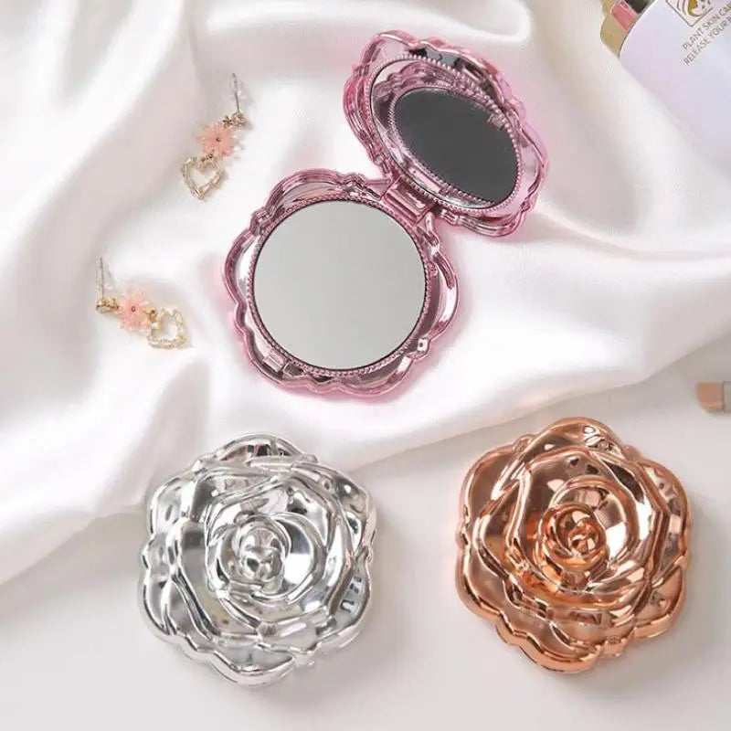 1PCS Portable Mini Mirror Retro Rose Flower Small Pocket Makeup Mirror Double Sided Hand Mirrors Compact Cosmetic Beauty Tool