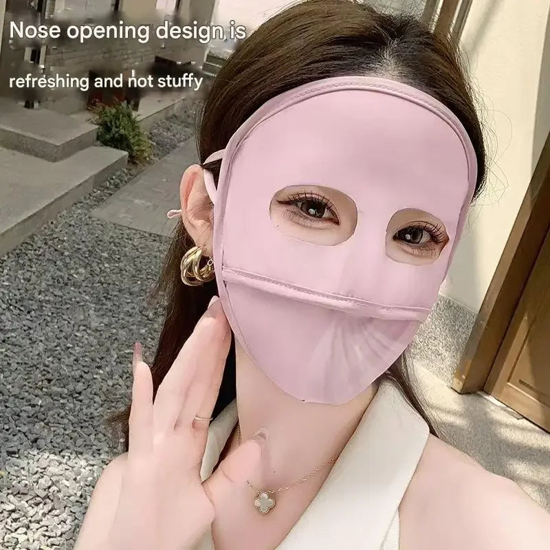 Summer Full Cover Face Mask Sunscreen Mask Ice Silk Nylon Sun Protection Soft Breathable Outdoor Sports Anti-UV Face Cover Scarf