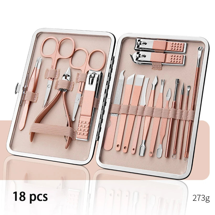 High Quality Stainless Steel 18 Pcs set Beauty Nail Repair Including Foot And Eyebrow Trimming Eagle Nose Pliers Manicure Kit