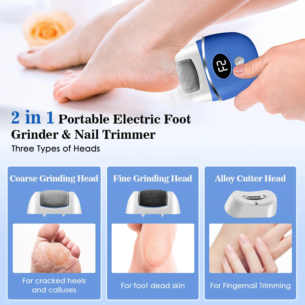 Electric Foot Grinder with Digital Display Rechargeable Callus Remover IPX4 Portable Foot File Heel Dead Skin Callu Removal Tool