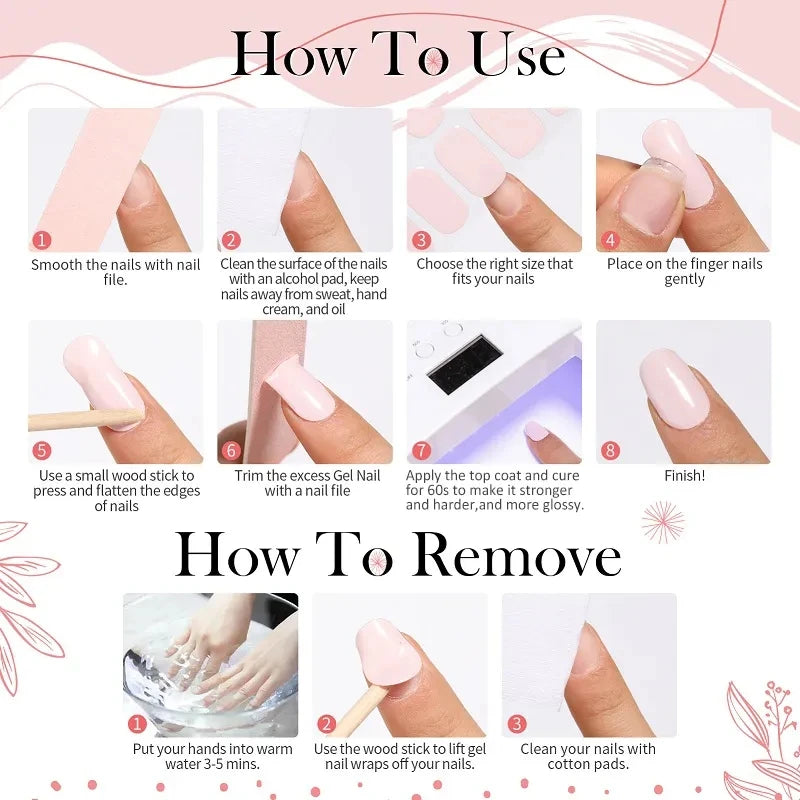 1 Sheet UV Lamp Cured Gel Nail Patch Slider Adhesive Full Cover Long Lasting Gel Nail Sticker Nail Beauty Hardening Tool