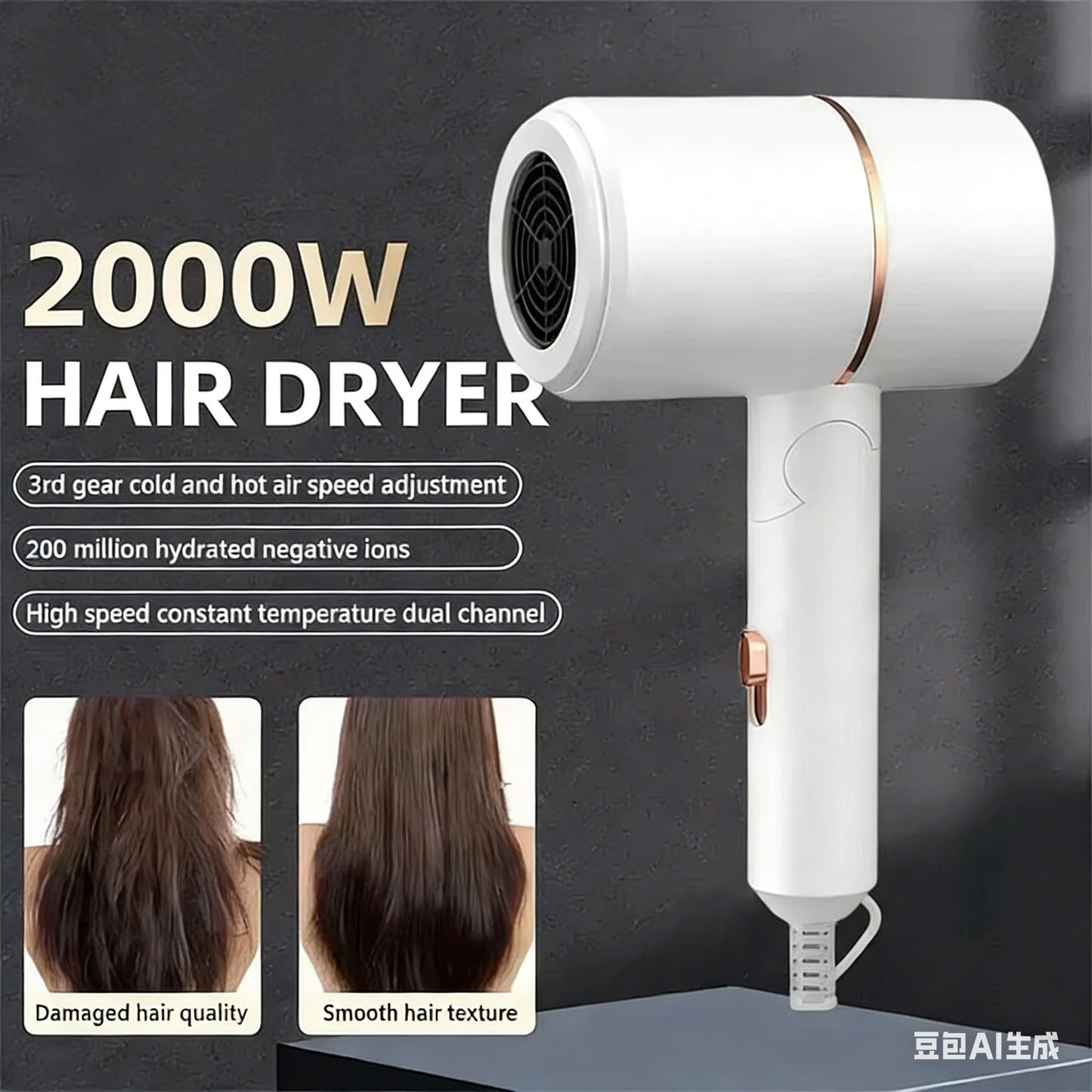 Folding Hairdryer High Power Negative Ion Hair Dryer Home Thermostatic Travel Portable Silent Hair Brush Dryer 2025