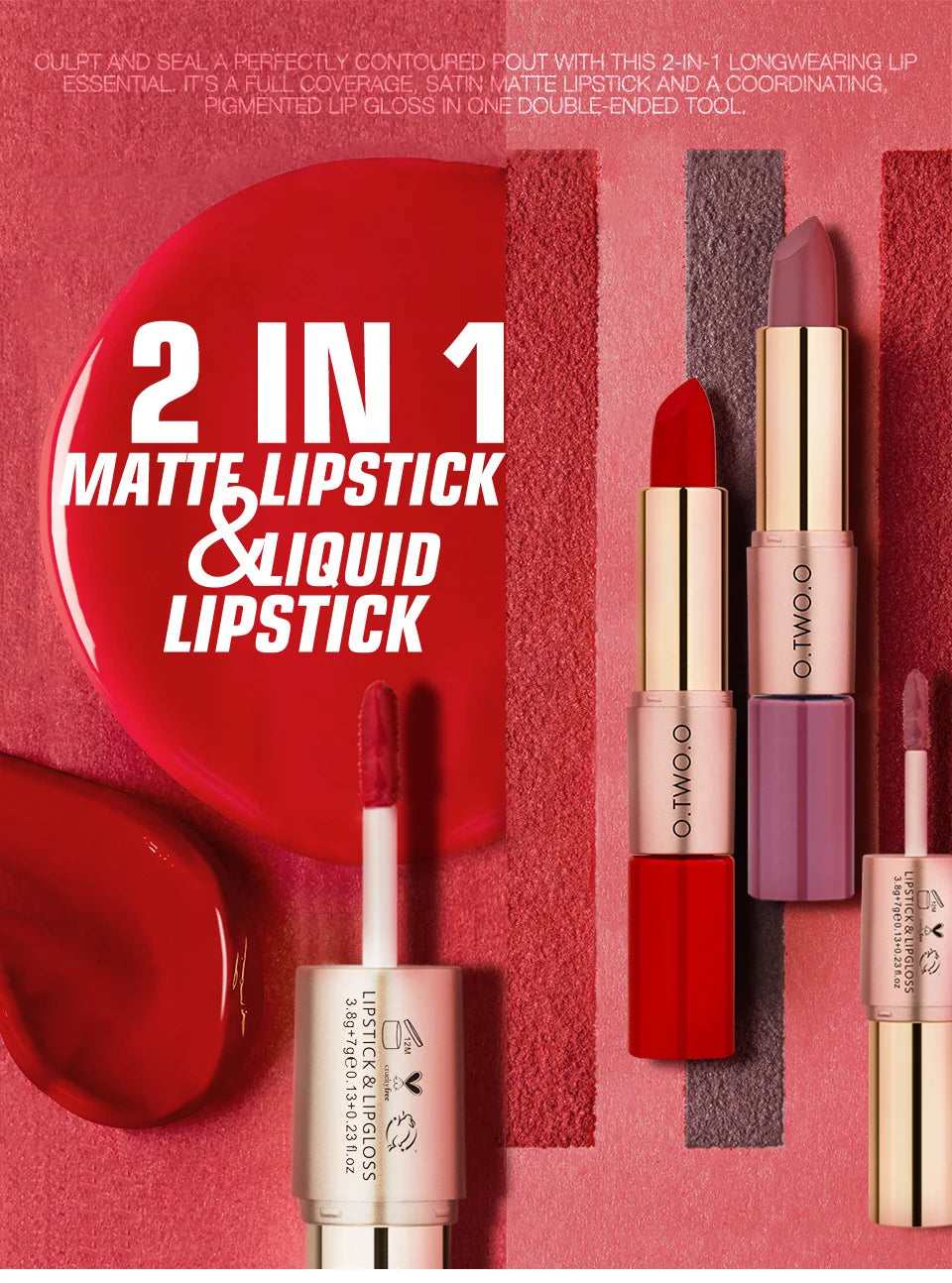 O.TWO.O 2 in 1 Matte Lipstick Lip Gloss Cosmetics Waterproof Pintalabios Batom Mate Lips Makeup Rouge 12 Colors Lip Stick