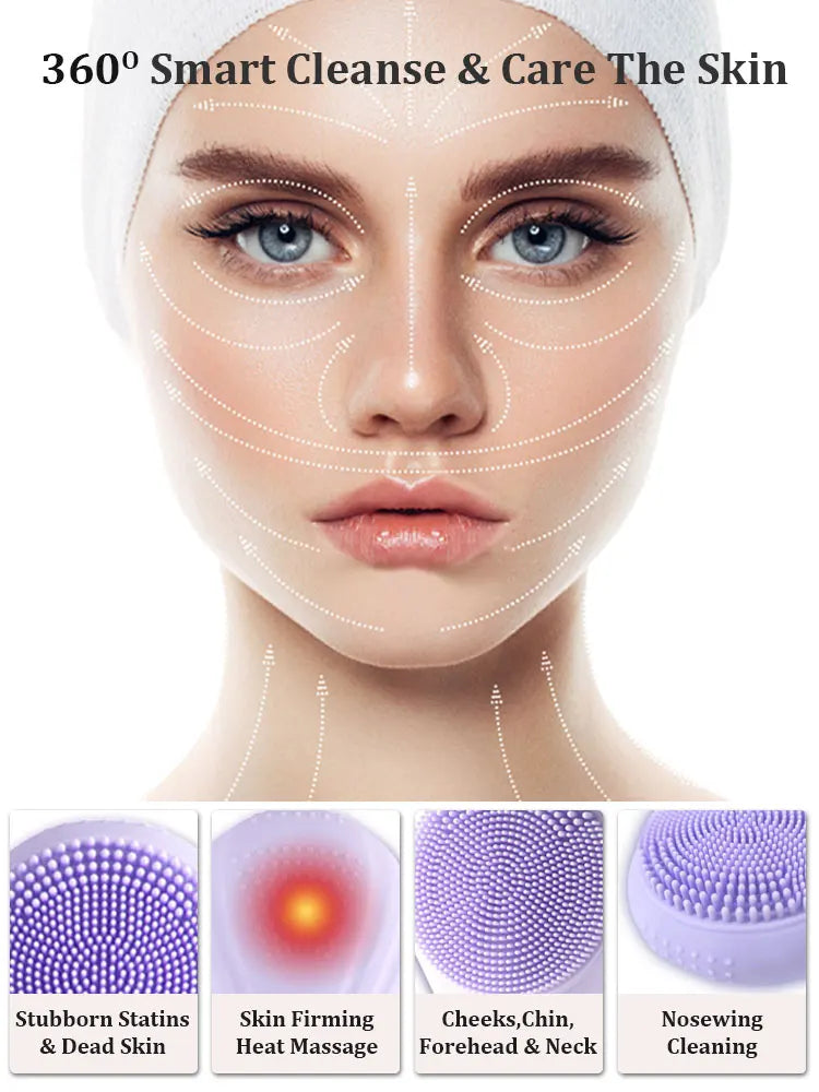 Sonic Waterproof Facial Cleansing Brush for Men & Women Rechargeable Exfoliating Electric Face Scrubber Cleanser Brush