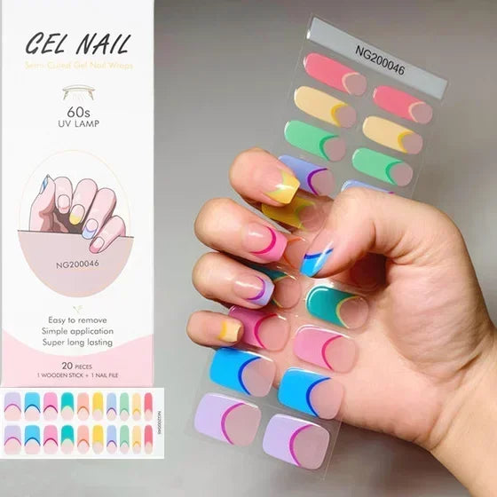 1 Sheet UV Lamp Cured Gel Nail Patch Slider Adhesive Full Cover Long Lasting Gel Nail Sticker Nail Beauty Hardening Tool