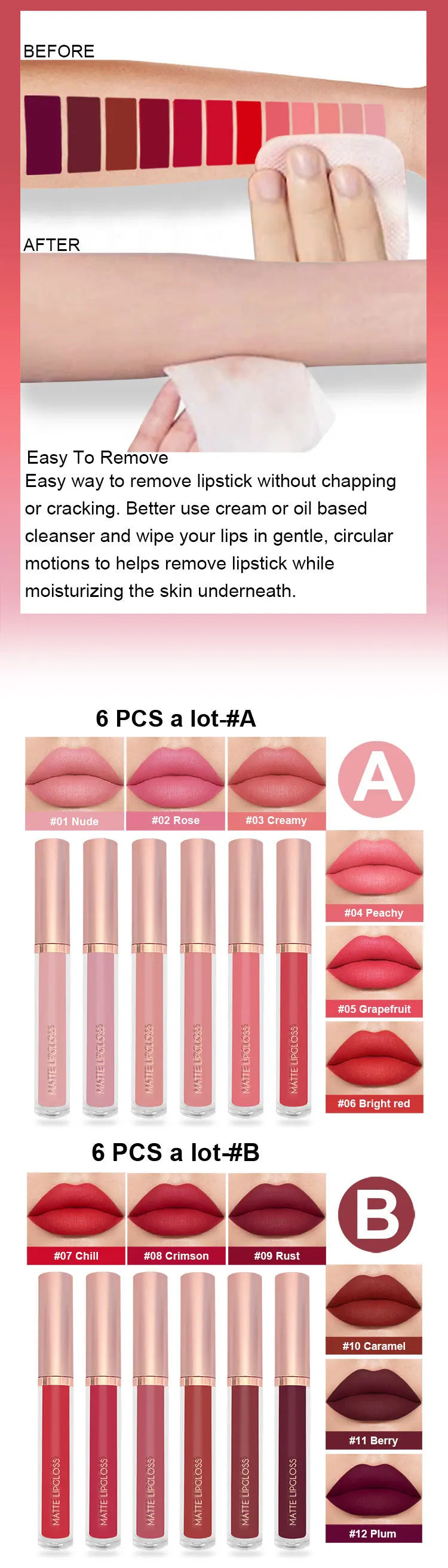 Matte Liquid Lipstick Set 6Colors Waterproof Sweat Proof Lip Glaze Long Lasting Moisturizing LipGloss No Smudge makeup Cosmetics