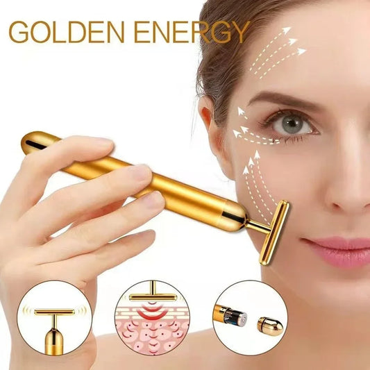 Energy 24K Gold T Beauty Bar Facial Roller Massager T-Shape Energy Beauty Bar Pulse Firming Face Massage Lift Tool
