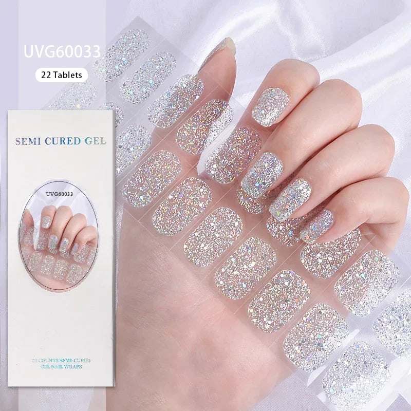 1 Sheet UV Lamp Cured Gel Nail Patch Slider Adhesive Full Cover Long Lasting Gel Nail Sticker Nail Beauty Hardening Tool