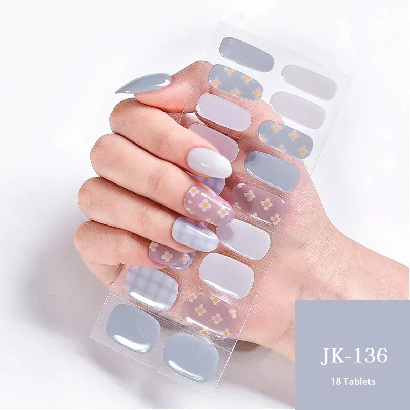 1 Sheet UV Lamp Cured Gel Nail Patch Slider Adhesive Full Cover Long Lasting Gel Nail Sticker Nail Beauty Hardening Tool