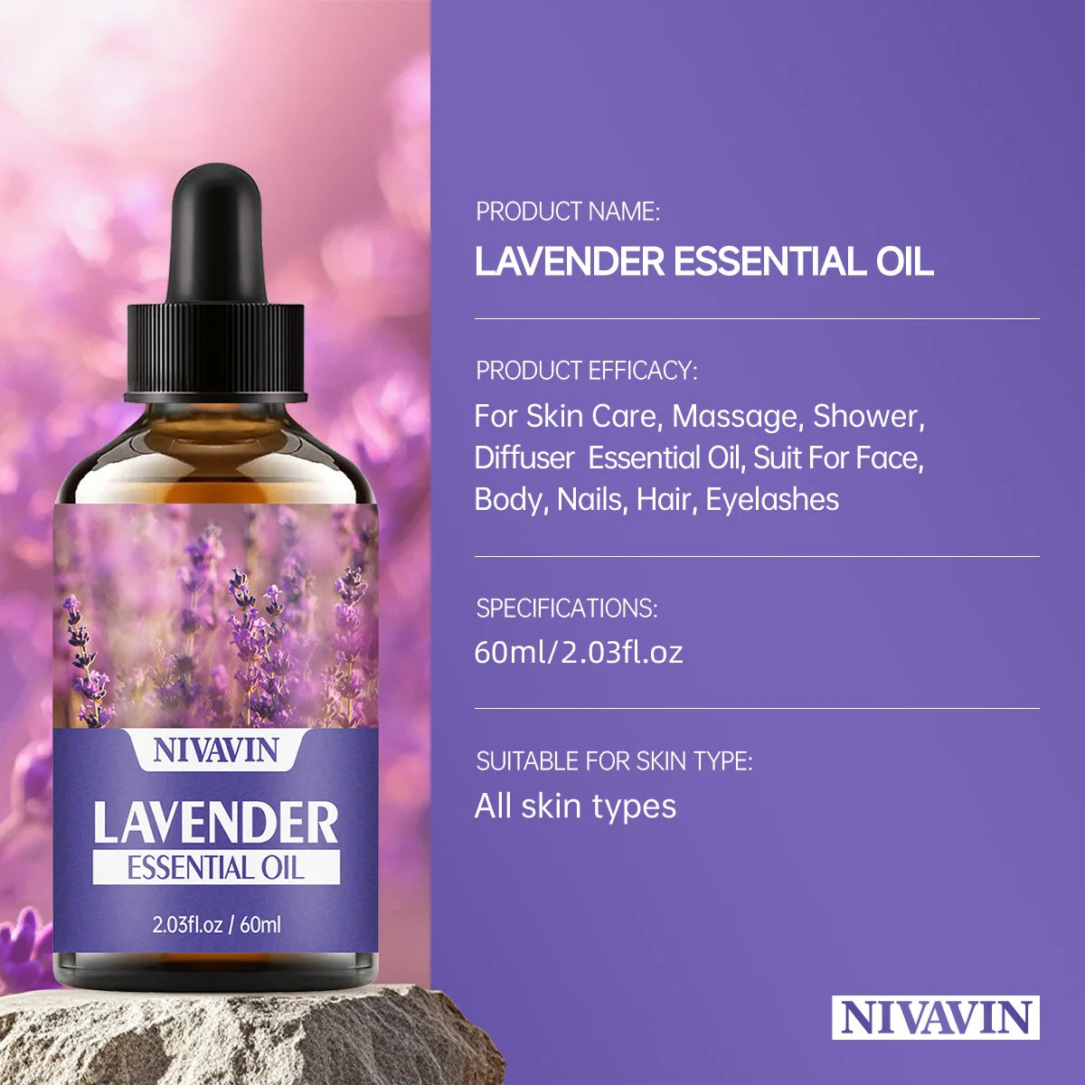 NIVAVIN 30ml/60ml /100mlLavender Plant Extract Facial Skincare Essential Oil, Rich and Long-lasting Fragrance