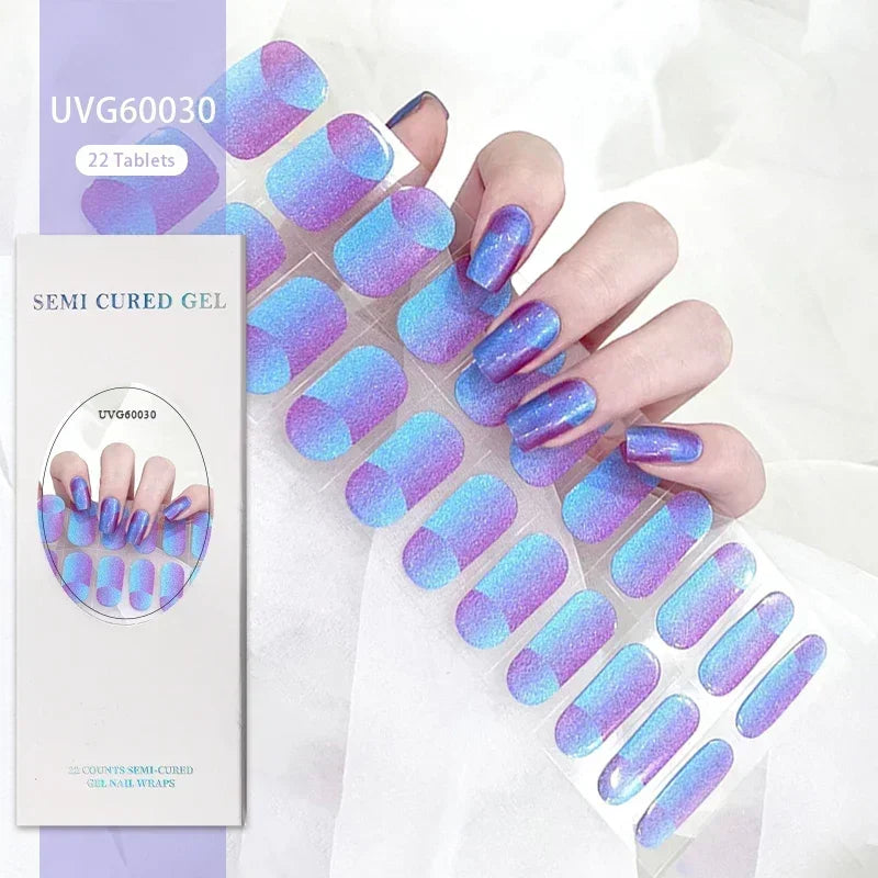 1 Sheet UV Lamp Cured Gel Nail Patch Slider Adhesive Full Cover Long Lasting Gel Nail Sticker Nail Beauty Hardening Tool