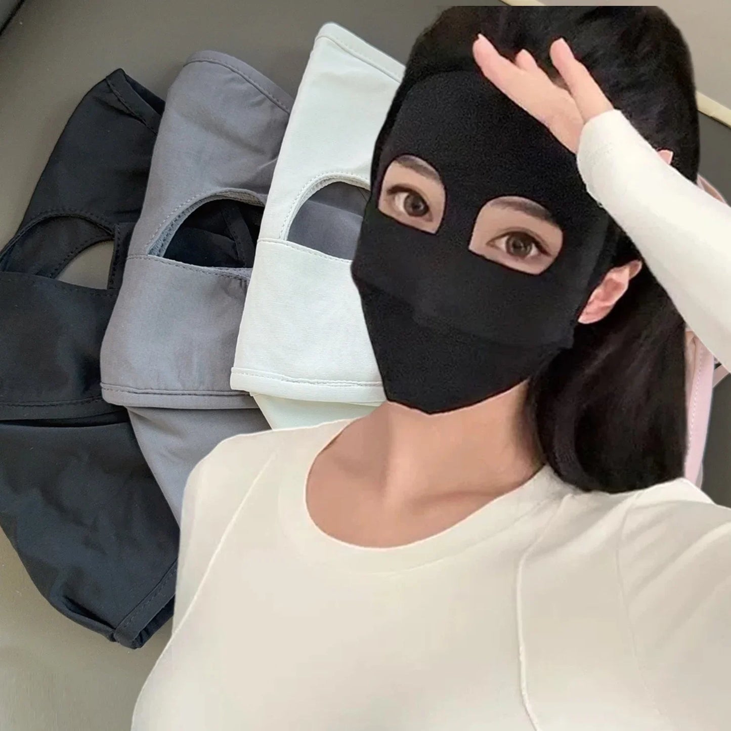 Summer Full Cover Face Mask Sunscreen Mask Ice Silk Nylon Sun Protection Soft Breathable Outdoor Sports Anti-UV Face Cover Scarf