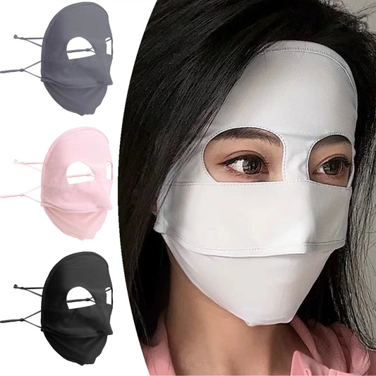Summer Full Cover Face Mask Sunscreen Mask Ice Silk Nylon Sun Protection Soft Breathable Outdoor Sports Anti-UV Face Cover Scarf