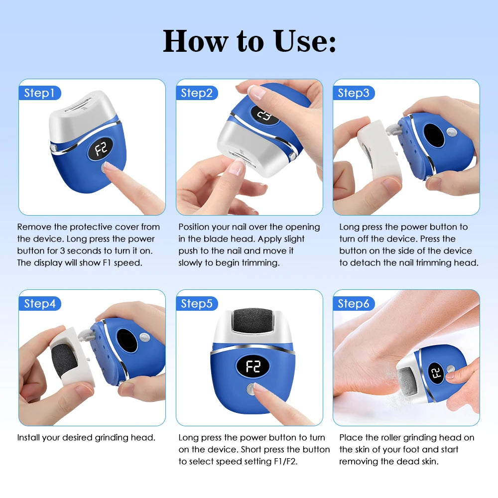 Electric Foot Grinder with Digital Display Rechargeable Callus Remover IPX4 Portable Foot File Heel Dead Skin Callu Removal Tool