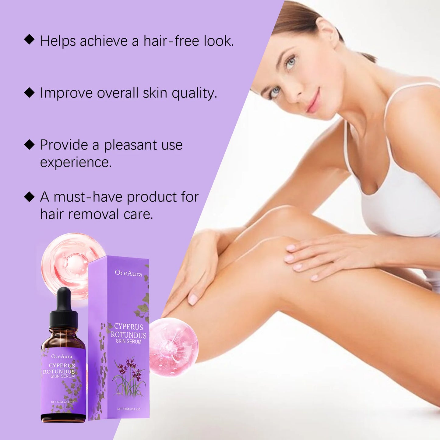 Cyperus Rotundus Skin Serum Natural Hair Removal Oil Women Body Hair Removal Liquid Hair Growth Inhibitor Non-Irritating Safe