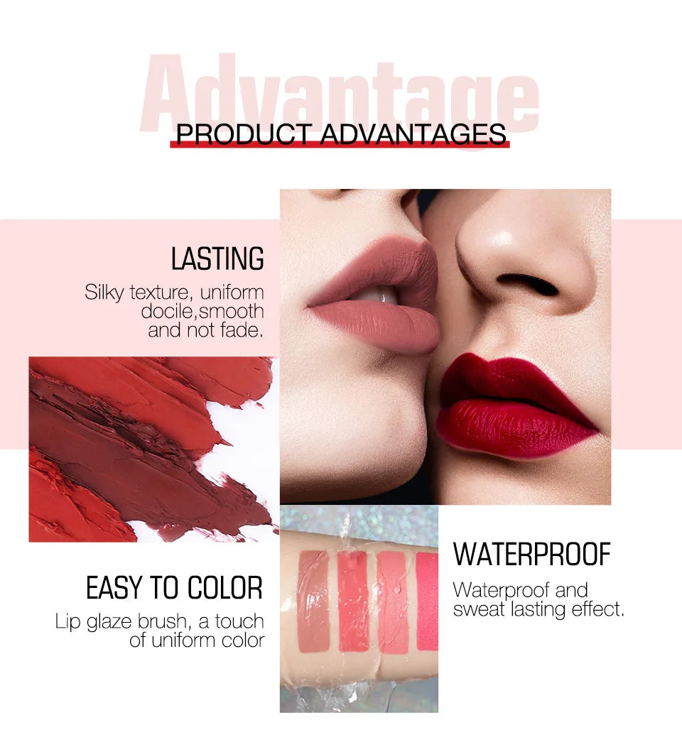 O.TWO.O 2 in 1 Matte Lipstick Lip Gloss Cosmetics Waterproof Pintalabios Batom Mate Lips Makeup Rouge 12 Colors Lip Stick
