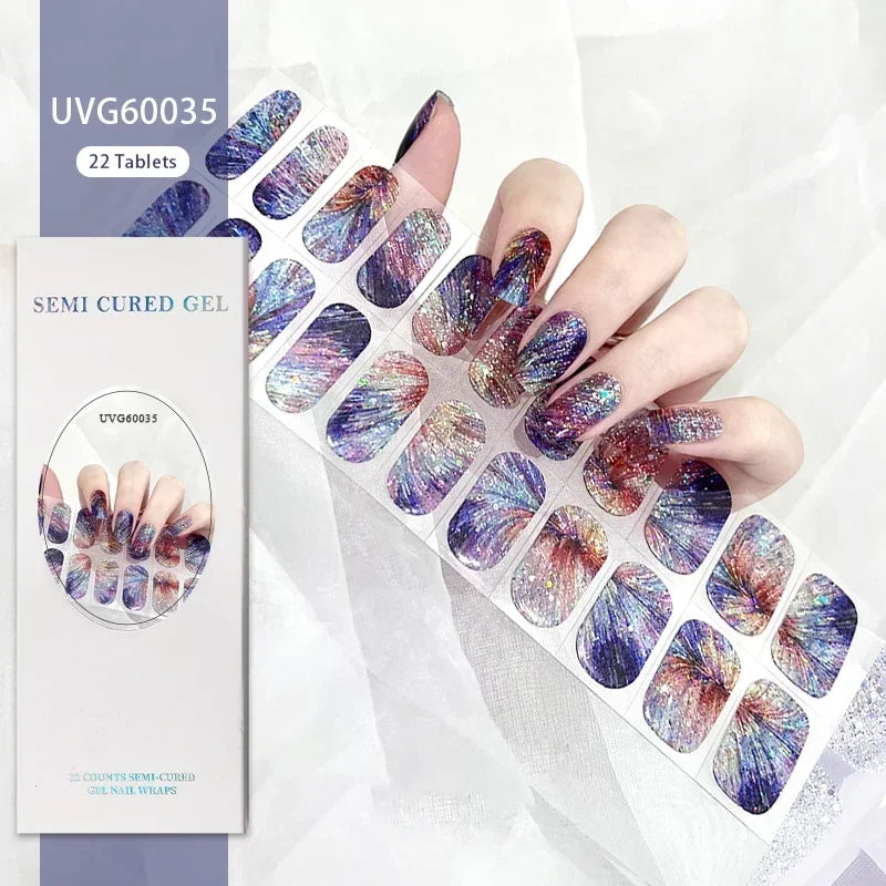1 Sheet UV Lamp Cured Gel Nail Patch Slider Adhesive Full Cover Long Lasting Gel Nail Sticker Nail Beauty Hardening Tool