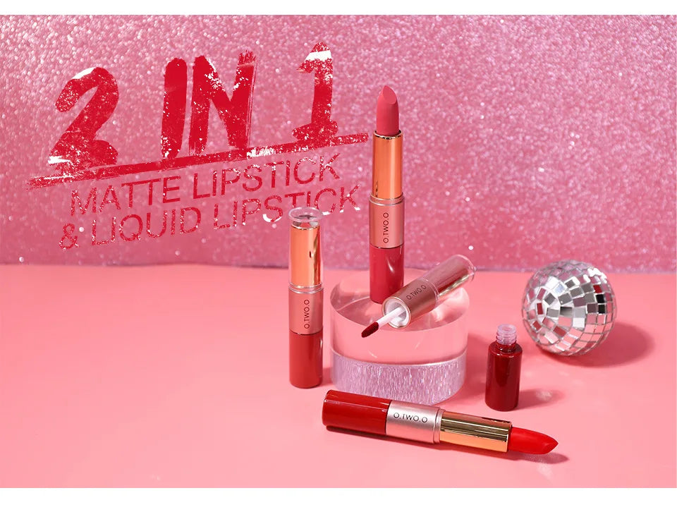 O.TWO.O 2 in 1 Matte Lipstick Lip Gloss Cosmetics Waterproof Pintalabios Batom Mate Lips Makeup Rouge 12 Colors Lip Stick
