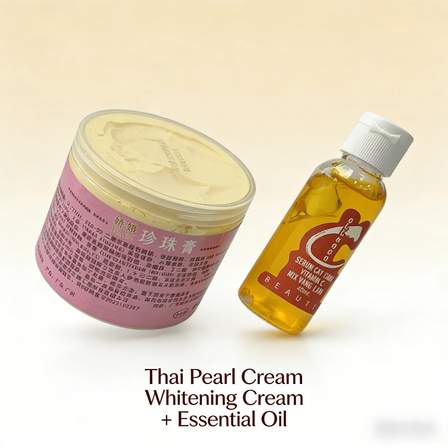 250g Pearl Ginseng Cream Set Vitamin C Niacinamide Serums for Brighten Dark Spots Knees Underarms Even Skin Tone