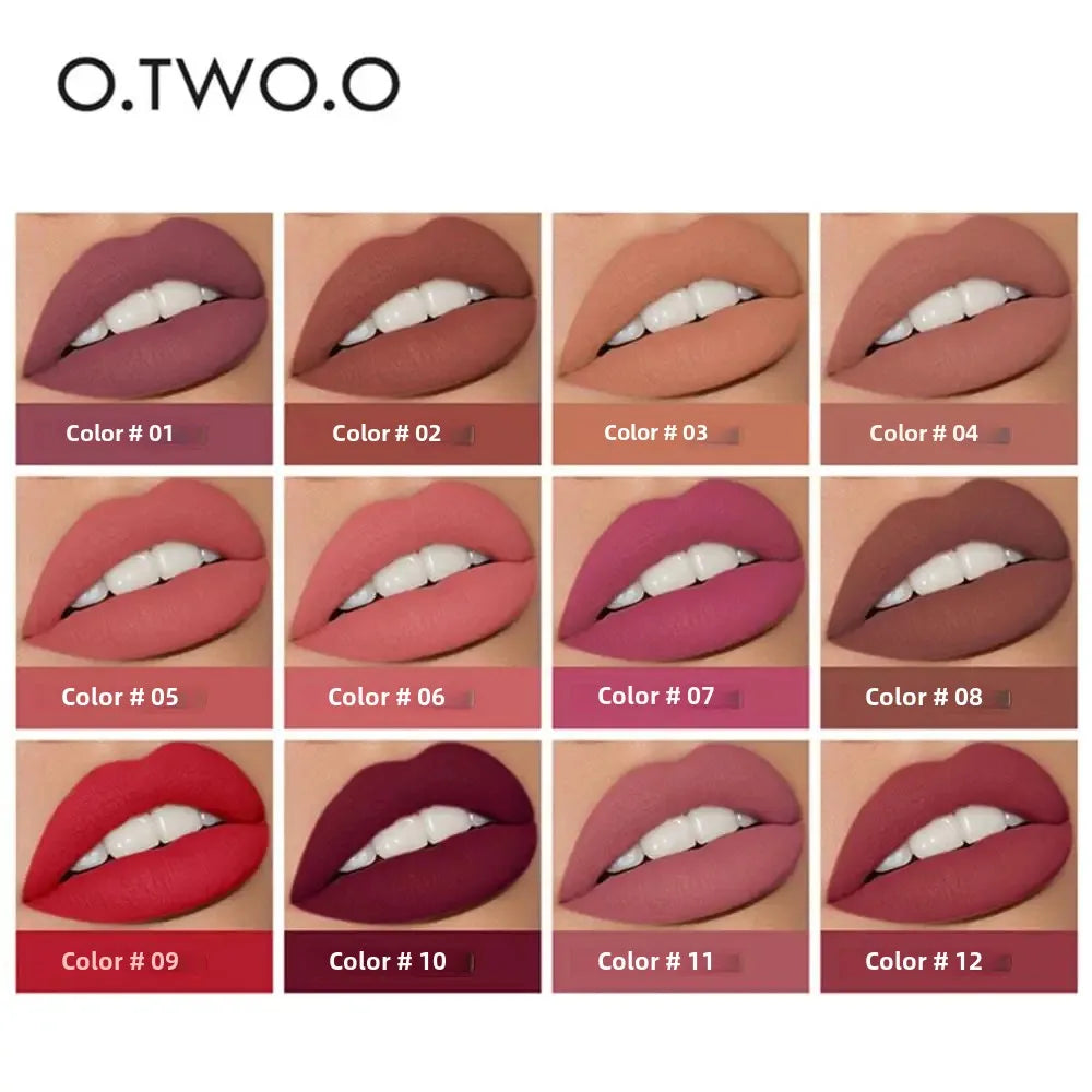 O.TWO.O 2 in 1 Matte Lipstick Lip Gloss Cosmetics Waterproof Pintalabios Batom Mate Lips Makeup Rouge 12 Colors Lip Stick