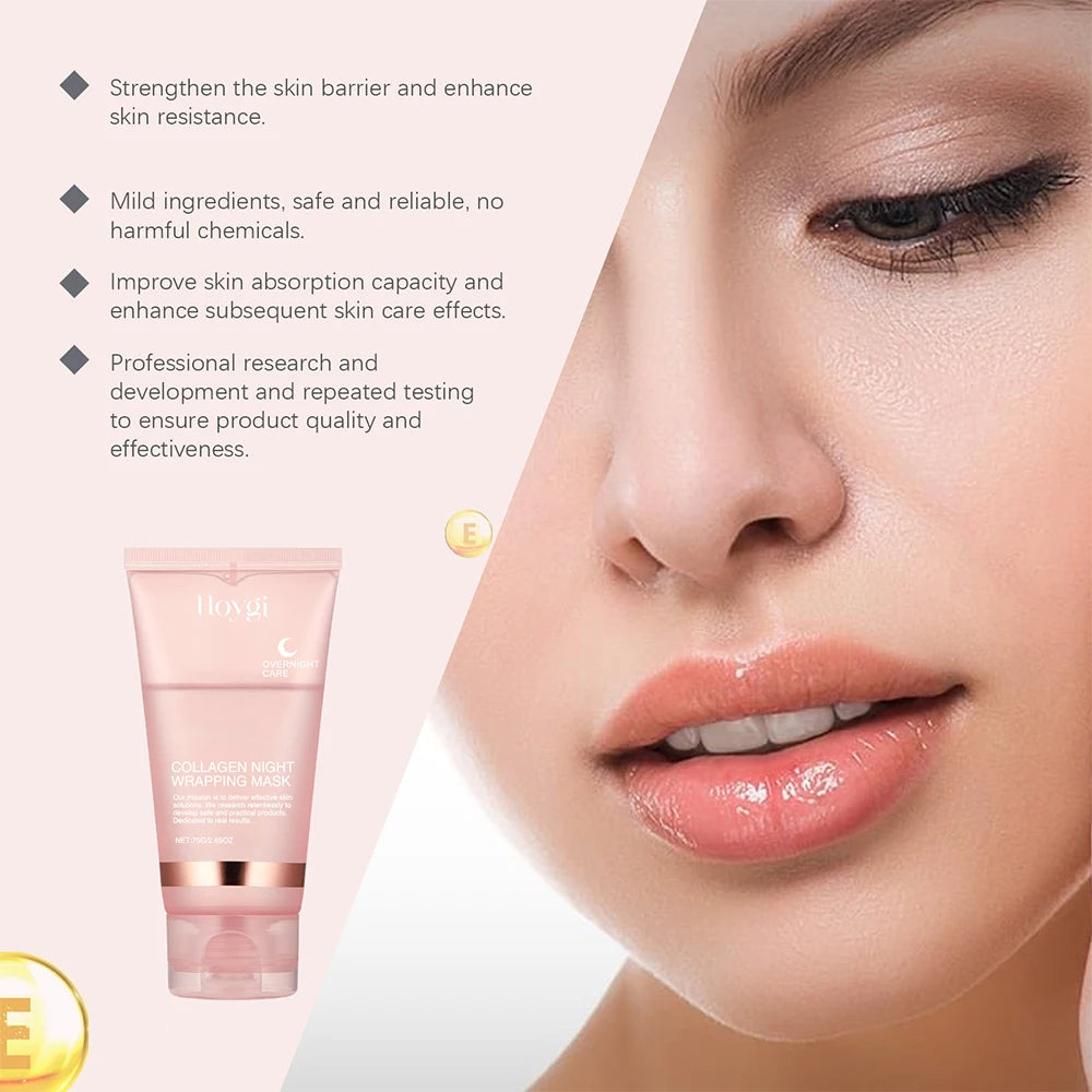 HOYGI Collagen Overnight Wrapping Peel Off Facial Mask Deeply Hydrating Moisturizing Night Wrapping Face Mask Care Cream