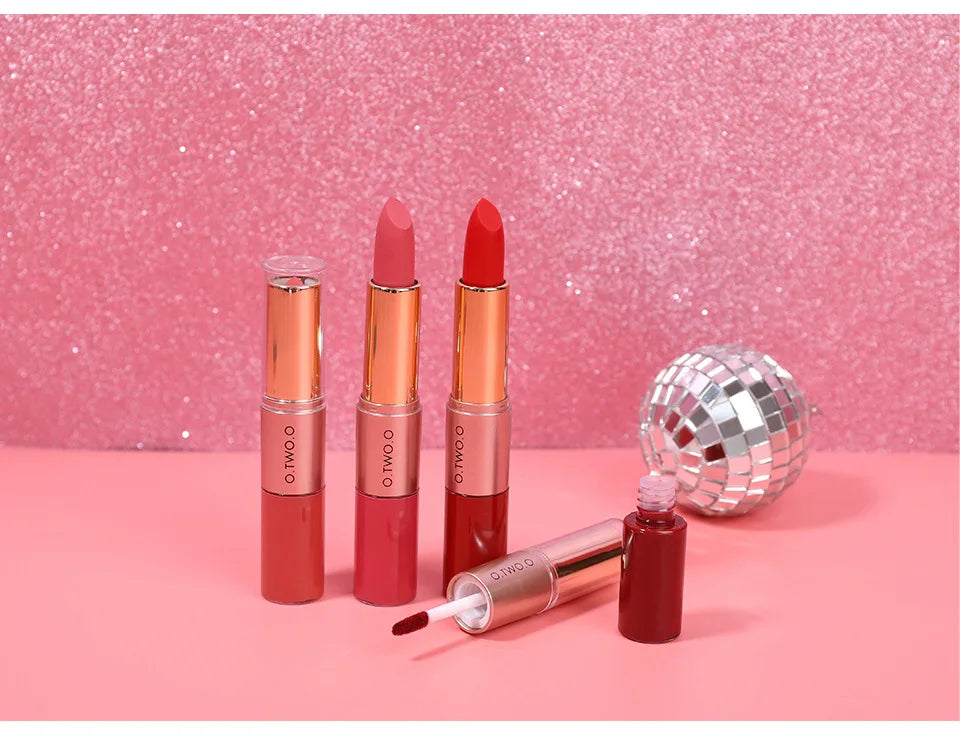 O.TWO.O 2 in 1 Matte Lipstick Lip Gloss Cosmetics Waterproof Pintalabios Batom Mate Lips Makeup Rouge 12 Colors Lip Stick