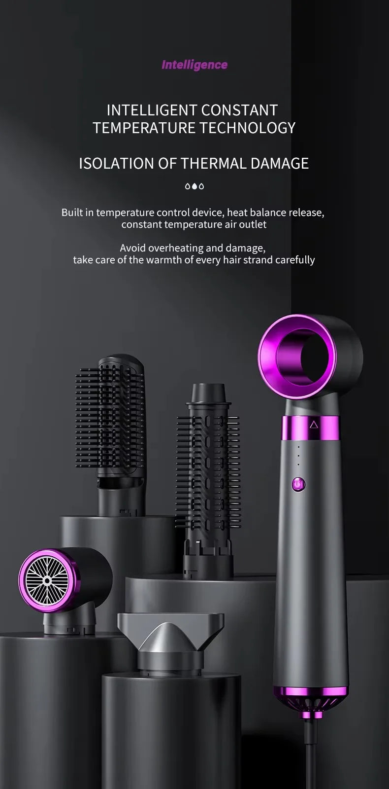 5 in 1 Multifunction Hair Dryer Hot Air Comb with Automatic Curling Rod Straightener Fast Dry Salon Tool