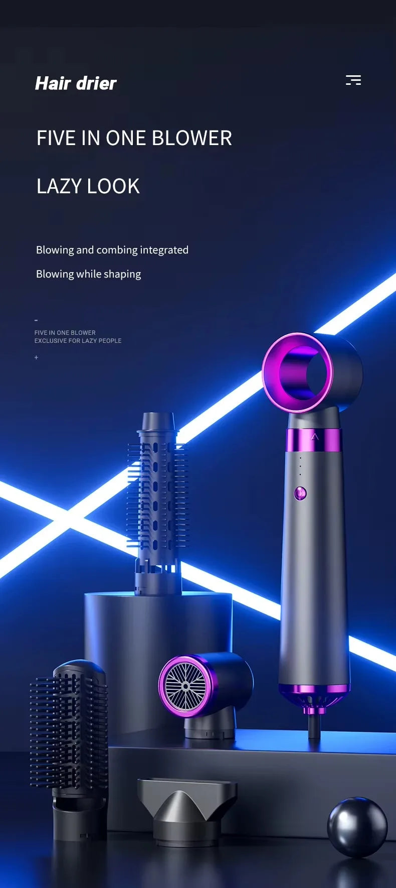 5 in 1 Multifunction Hair Dryer Hot Air Comb with Automatic Curling Rod Straightener Fast Dry Salon Tool