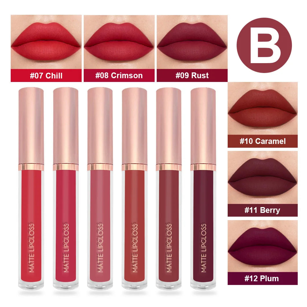 Matte Liquid Lipstick Set 6Colors Waterproof Sweat Proof Lip Glaze Long Lasting Moisturizing LipGloss No Smudge makeup Cosmetics