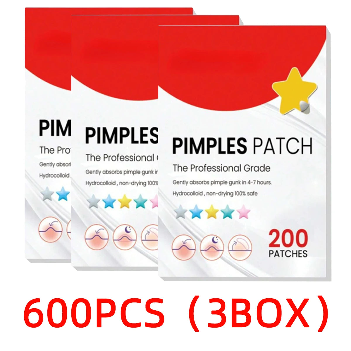 200PCS Star Facial Acne Patch Water Colloidal Acne Patch Multiple Sizes Absorbent Coverage Acne Patch, Gentle Skincare