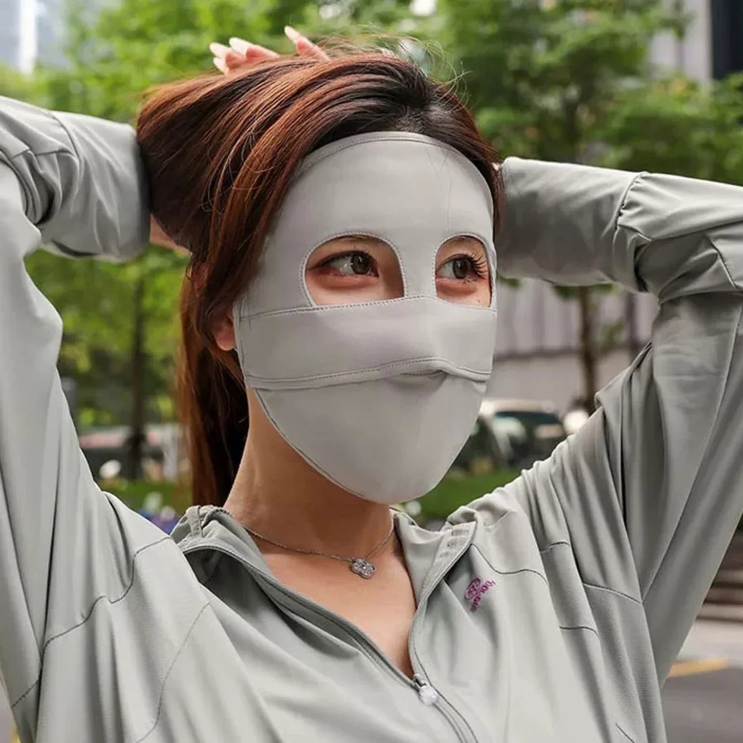 Summer Full Cover Face Mask Sunscreen Mask Ice Silk Nylon Sun Protection Soft Breathable Outdoor Sports Anti-UV Face Cover Scarf