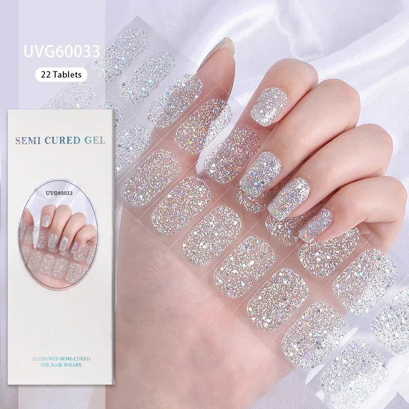 1 Sheet UV Lamp Cured Gel Nail Patch Slider Adhesive Full Cover Long Lasting Gel Nail Sticker Nail Beauty Hardening Tool