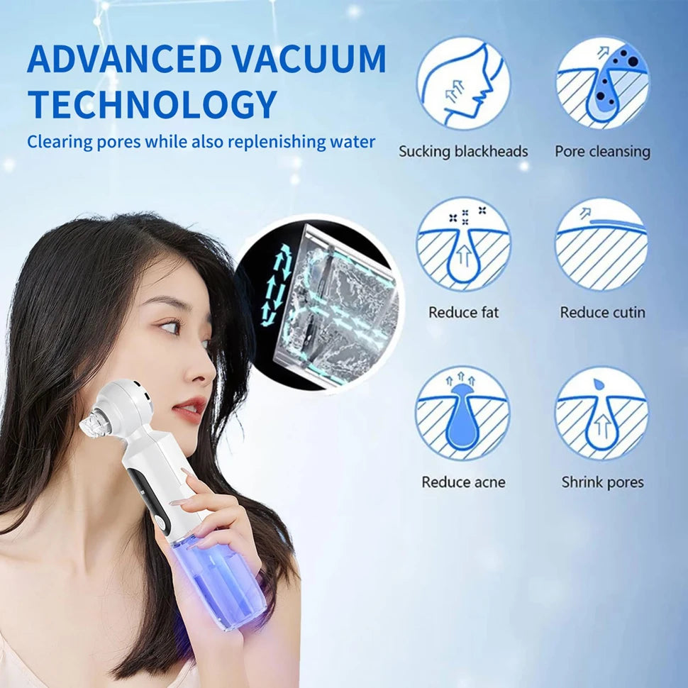 Hot Compress Blackhead Remover Skin Tag Remover Deep Dirt Skin Cleaning Machine with 6 Suction Heads Electric Beauty Device