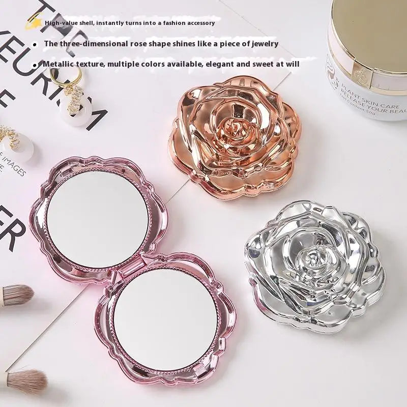 1PCS Portable Mini Mirror Retro Rose Flower Small Pocket Makeup Mirror Double Sided Hand Mirrors Compact Cosmetic Beauty Tool