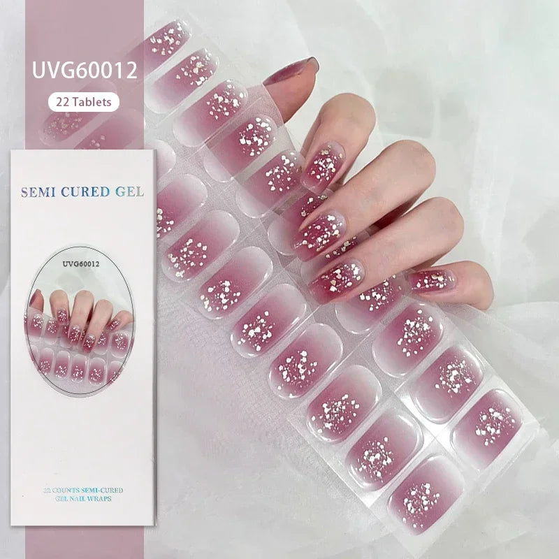 1 Sheet UV Lamp Cured Gel Nail Patch Slider Adhesive Full Cover Long Lasting Gel Nail Sticker Nail Beauty Hardening Tool