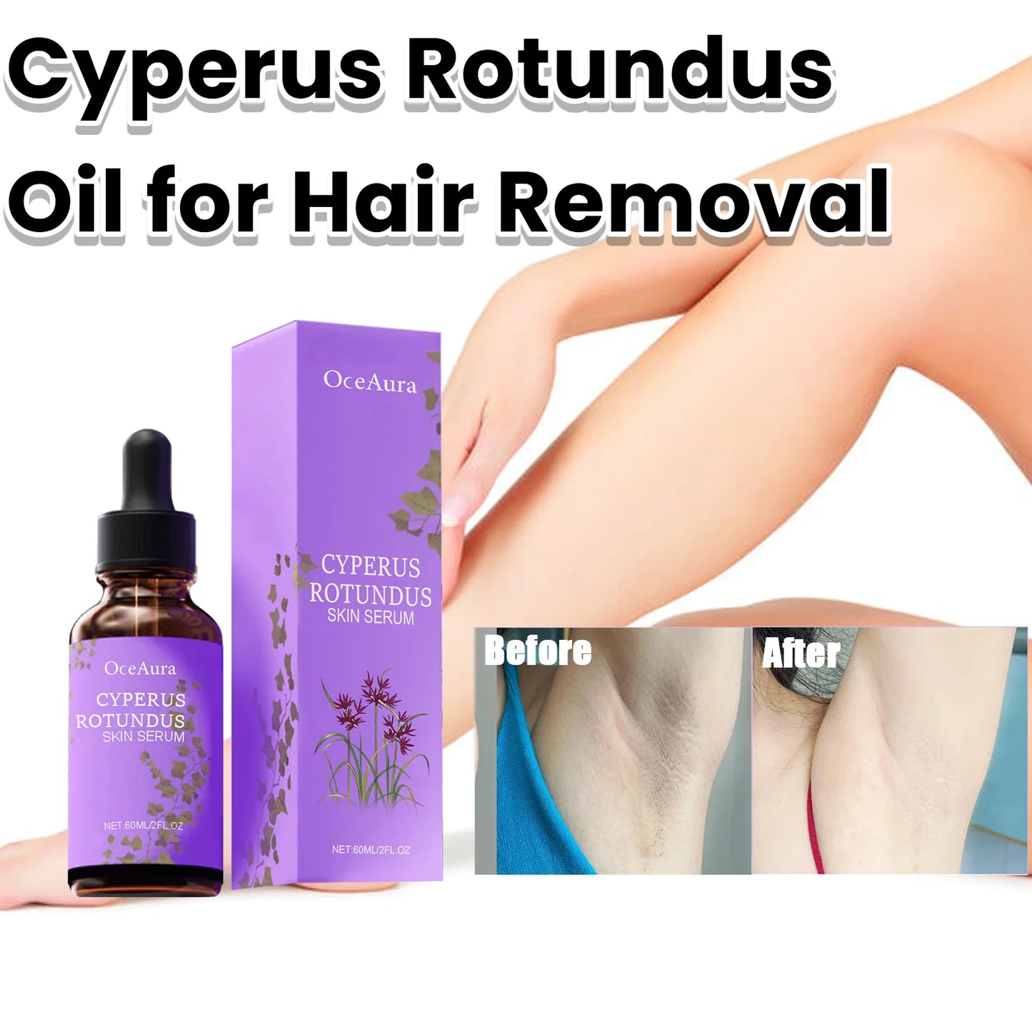 Cyperus Rotundus Skin Serum Natural Hair Removal Oil Women Body Hair Removal Liquid Hair Growth Inhibitor Non-Irritating Safe