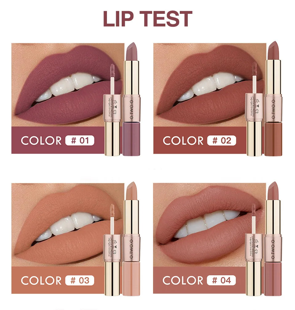 O.TWO.O 2 in 1 Matte Lipstick Lip Gloss Cosmetics Waterproof Pintalabios Batom Mate Lips Makeup Rouge 12 Colors Lip Stick