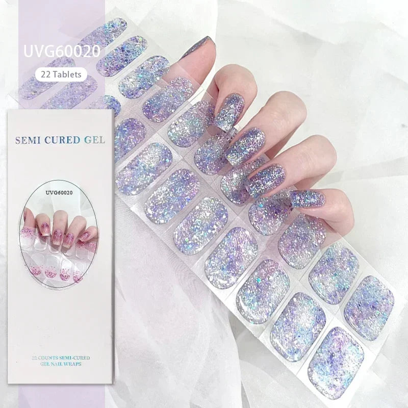 1 Sheet UV Lamp Cured Gel Nail Patch Slider Adhesive Full Cover Long Lasting Gel Nail Sticker Nail Beauty Hardening Tool