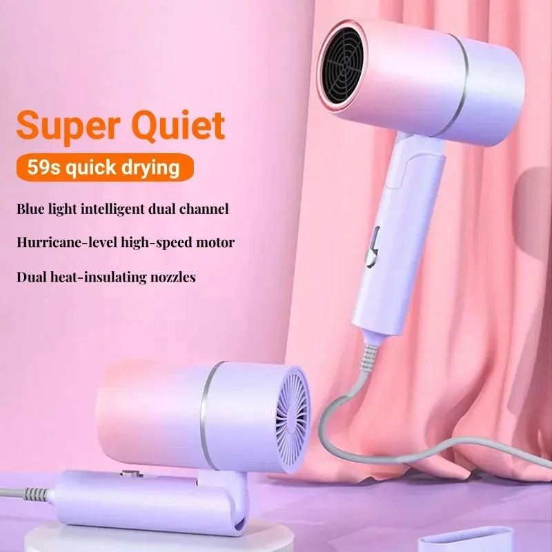 Folding Hairdryer High Power Negative Ion Hair Dryer Home Thermostatic Travel Portable Silent Hair Brush Dryer 2025