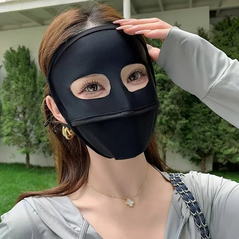 Summer Full Cover Face Mask Sunscreen Mask Ice Silk Nylon Sun Protection Soft Breathable Outdoor Sports Anti-UV Face Cover Scarf