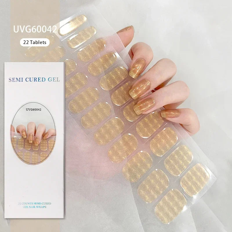 1 Sheet UV Lamp Cured Gel Nail Patch Slider Adhesive Full Cover Long Lasting Gel Nail Sticker Nail Beauty Hardening Tool