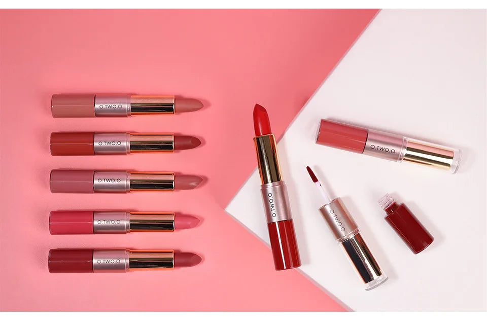 O.TWO.O 2 in 1 Matte Lipstick Lip Gloss Cosmetics Waterproof Pintalabios Batom Mate Lips Makeup Rouge 12 Colors Lip Stick