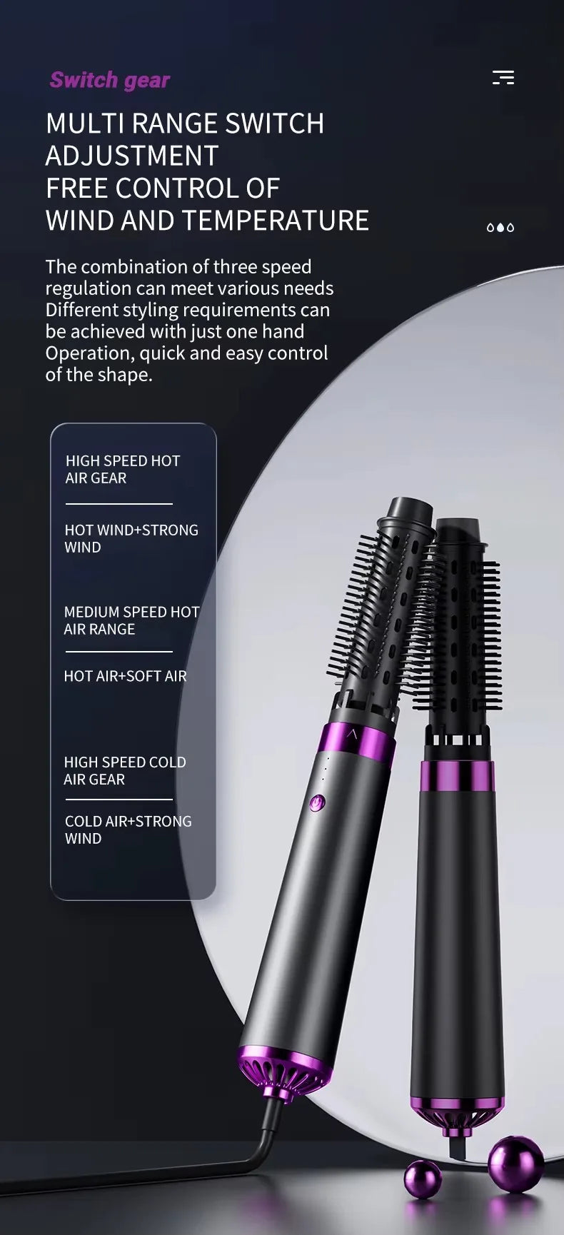 5 in 1 Multifunction Hair Dryer Hot Air Comb with Automatic Curling Rod Straightener Fast Dry Salon Tool